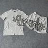 Synaword Men's Trendy American Foam Letter Print T-Shirt & Shorts Set