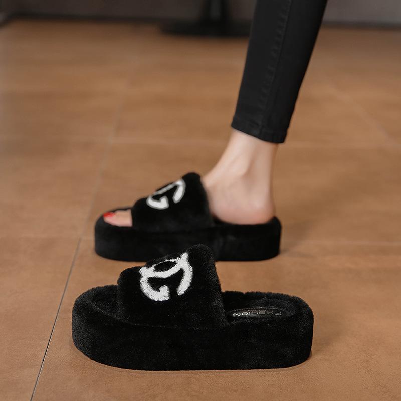 Xiaoxiangfeng Thick-bottomed Fluffy Slippers Women Wear Autumn and Winter Slippers Popular Fashion Brand Internet Celebrity Home Cotton Slippers