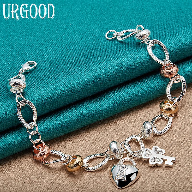 925 Sterling Silver Love Key Pendant Bracelet Romantic Jewelry