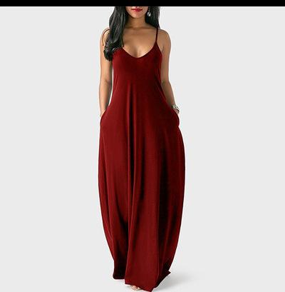 Women's Sleeveless Maxi Dress Spaghetti Strap Solid Color Long Dress Casual Loose Fit Summer Beach Dress