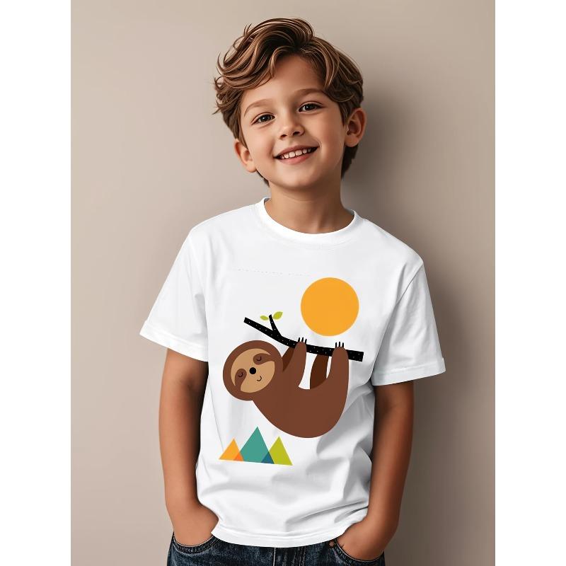European sizes Keep Calm and Live Slo Series Boys & Girls T-Shirt - with Sloth & Mountain Graphic, Soft Stretchy Fabric