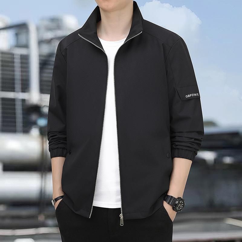 

Thin Stand-up Collar Jacket Men Fashion Trendy Men Spring and Autumn Jacket Mouth-collar Sleeve Autumn Jacket Jacket Simple Public Version Autumn 5XL