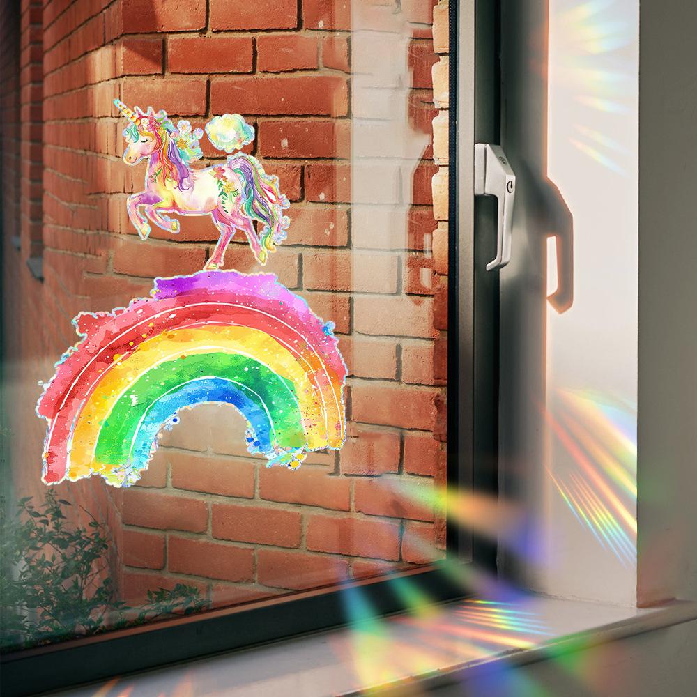 Oil Painting Irregular Rainbow Unicorn Glass Door and Window Beautification Decoration Static Window Stickers