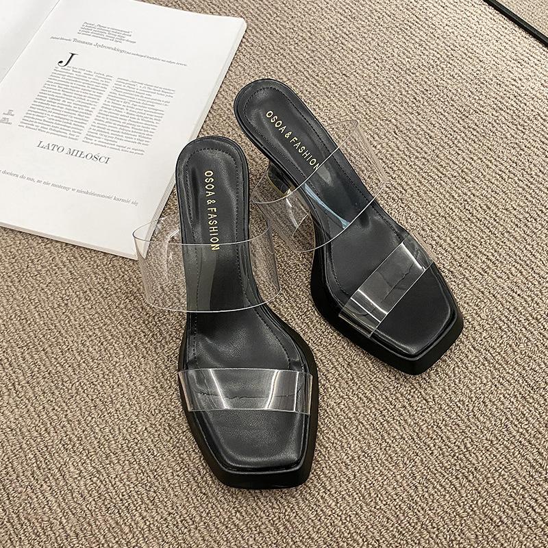 High heels women's 2025 summer new stiletto waterproof table semi-slippers transparent one-word strap sandals women's slippers women's shoes