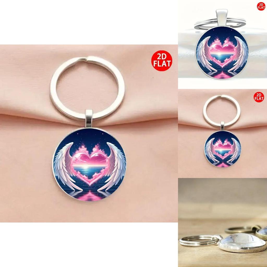 Angel Wings Heart Marine Pattern Glass Alloy Keychain Gift For Teenagers And Party Events