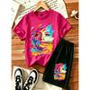 Women's Graffiti Printed Outdoor Street 15 Colors Women's T-shirt and Shorts 2 Piece Set Summer Home Casual Outfit Men's and Women's Sports Set