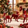 Exquisite Weihnachts-Rentierstatue Beflockte Textur Glitzer-Schleife Hirsch Heimdekor