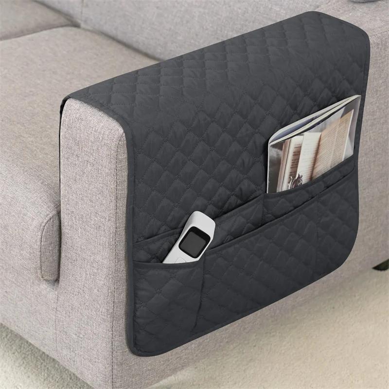 Double Pocket Sofa Side Cover Water Repellent Sofa Armrest Slipcover Solid Color Dust-proof Chair Armrest Storage Bag for Home