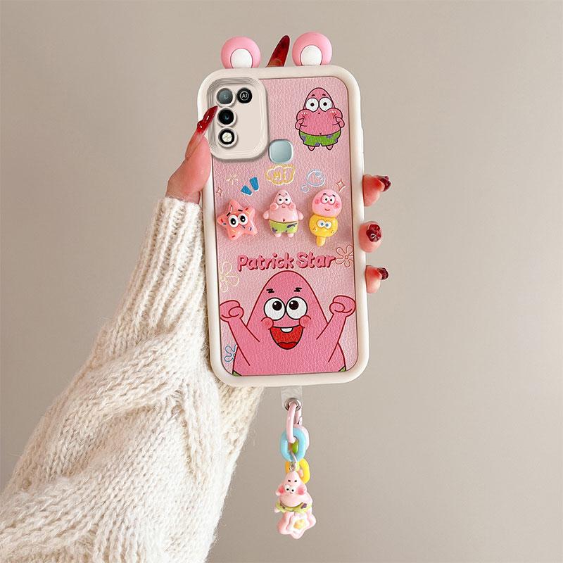 KEYSION Cute Ear 3D Cartoon Case for Infinix Hot 11 Play with Bracelet Soft Silicone Shockproof Phone Cover for Infinix Hot 10 9 Play