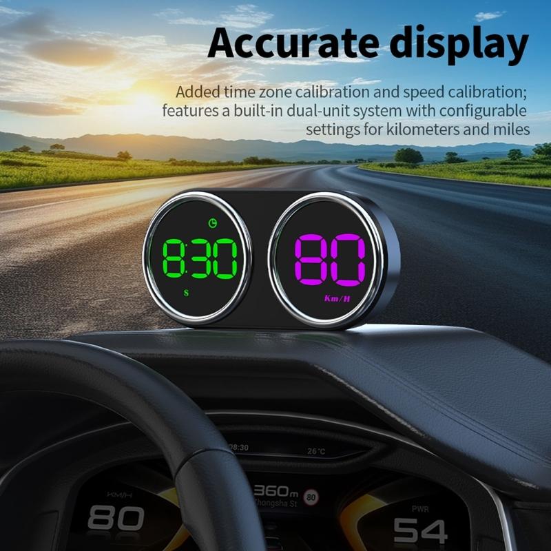 Twin Dial Car Speed Display MPH Dashboard Monitor with Type-C Controls for Daily Commute and Road Trip Driving Use