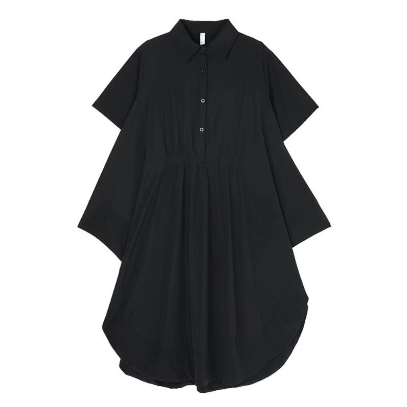 

XITAO Asymmetrical Solid Color Patchwork Side Slit Dress ZMY1302 One Size чёрный