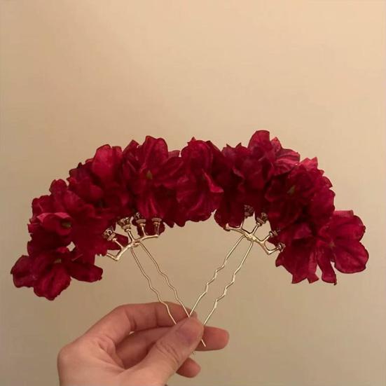 Women Hair Stick Artificial Flower Decor Hairpin Buns Half-Combed Hairstyles Chinese Hairpin Headgear Hanfu Hair Accessories