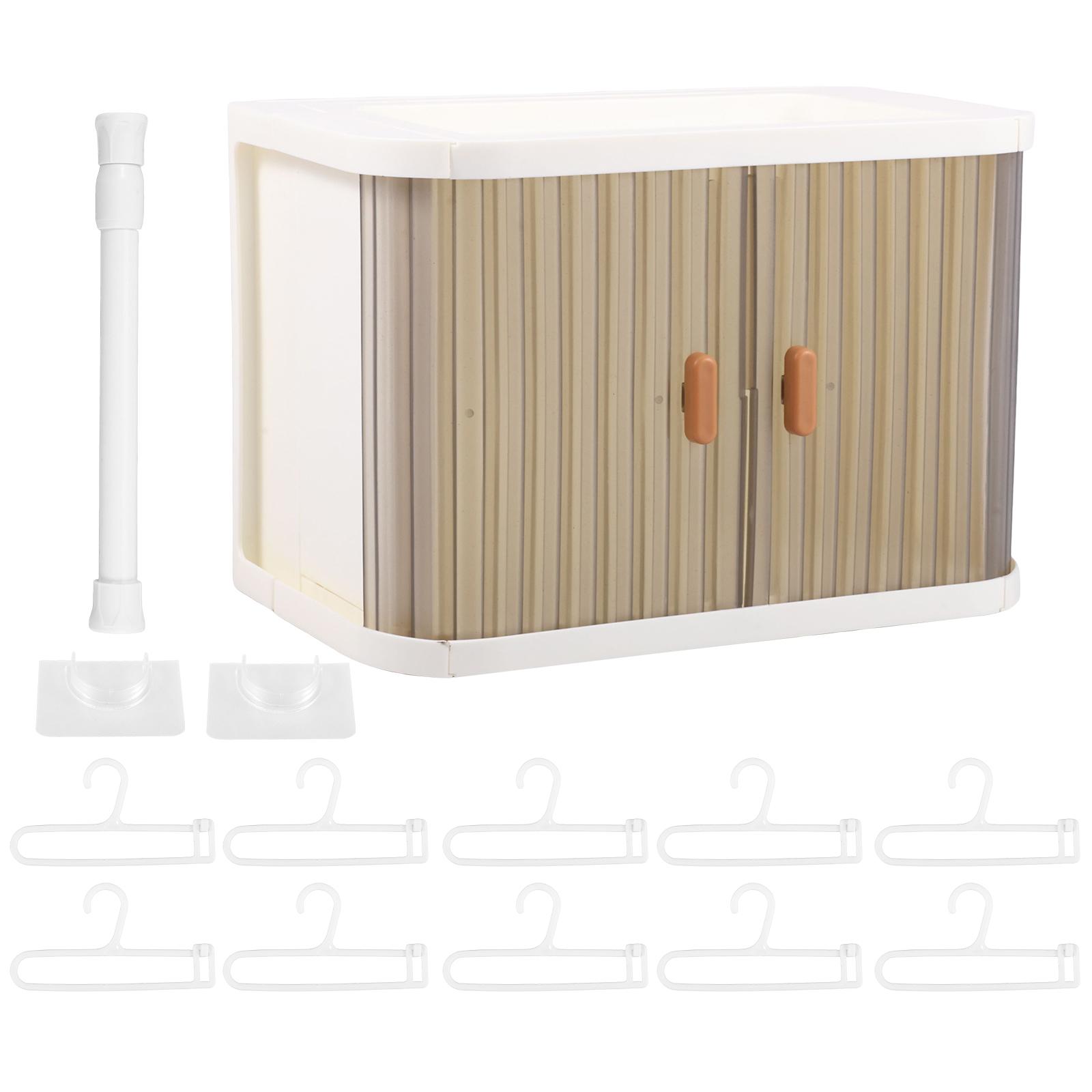 

Foldable Doll Wardrobe Storage Box 15/17cm Doll Clothes Dustproof Organizer Closet with10 Hangers and Display Shelf білий