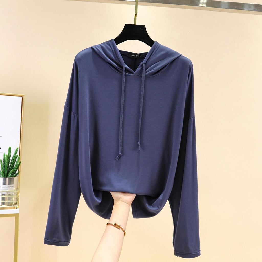 Women's Plus Size Loose Hooded Long Sleeve T-Shirt - Spring/Summer Sunscreen Layer