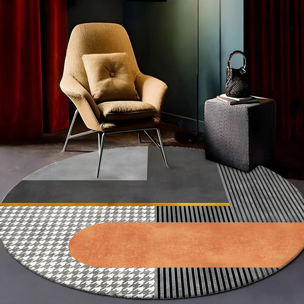 Luxury Round Rug for Study, Office, Computer Desk, Gaming Chair, Bedroom Vanity, Non-Slip Floor Mat for Stool