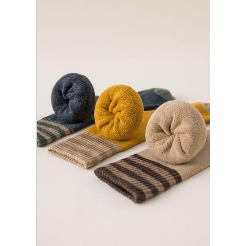 5 Pairs of Winter Warm Knit Socks for Women Men Winter Thickened Warm Socks Versatile Vintage Three-Bar Terry Socks