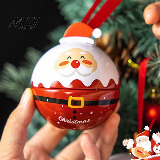 Metal Small Trinket Storage Christmas Round Tin Ball Ornament, Cute Santa Reindeer Penguin Hanging Decoration, Tree Decoration Set Fillable Candy Gift