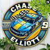 Vintage Metal Tin Sign Round Wall Art Rustic Home Decor Car Plaque Chase Elliott No.9 Customized