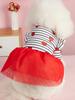 Stripe and Red Hearts Valentine's Day Dog Tulle Dress, Flutter Sleeve Dog Clothes for Small Dogs Girl, Cat Apparel