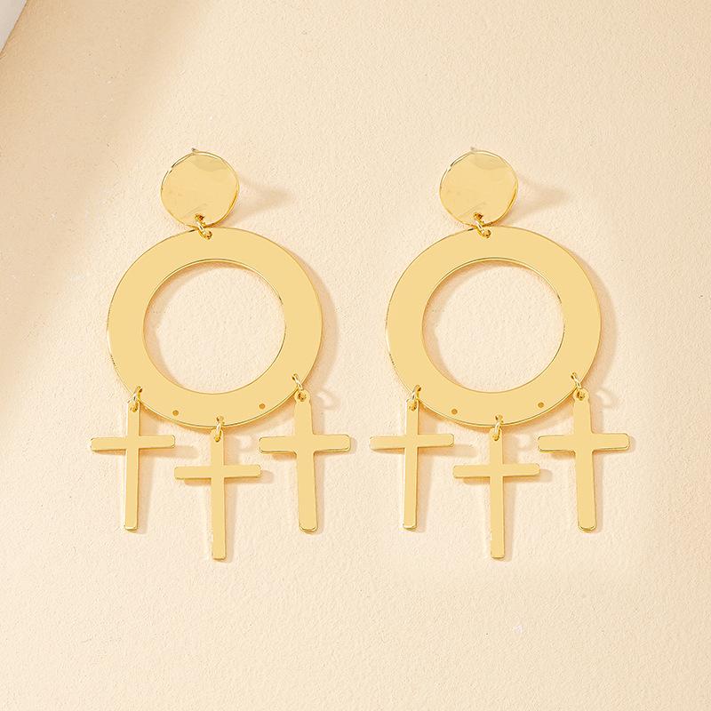 European & American Style Fashion Cross Earrings: Bold, Geometric Circle Studs for Women