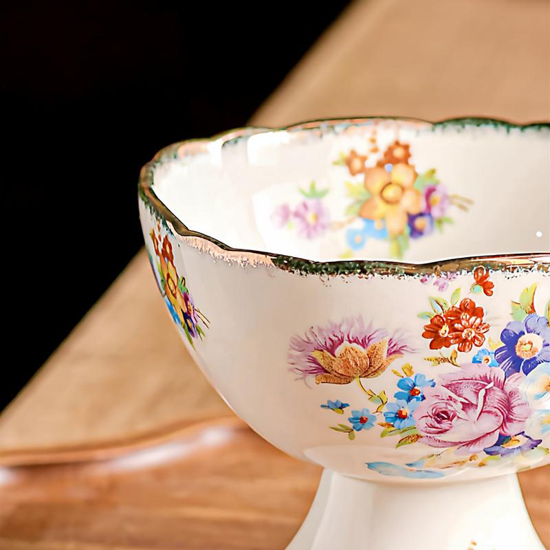 1PC Exquisite Bone China Cake Plate European Afternoon Tea Fruit Dish Tall Ceramic Ice Cream Bowl Kitchen Ceramic Tableware