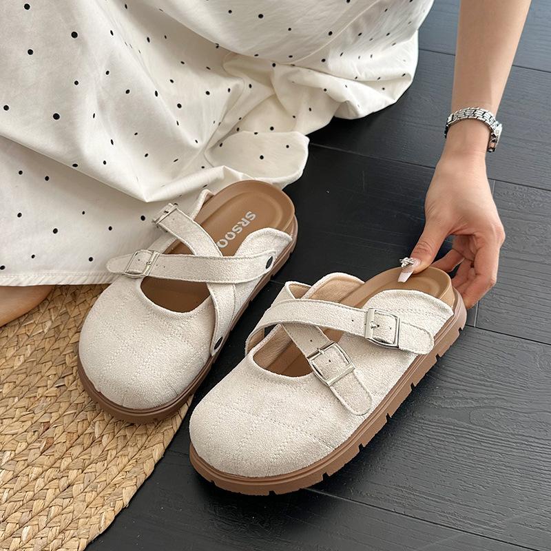 Thick bottom inner height increase girls summer new retro half bag head sandals wear retro bag head slippers women