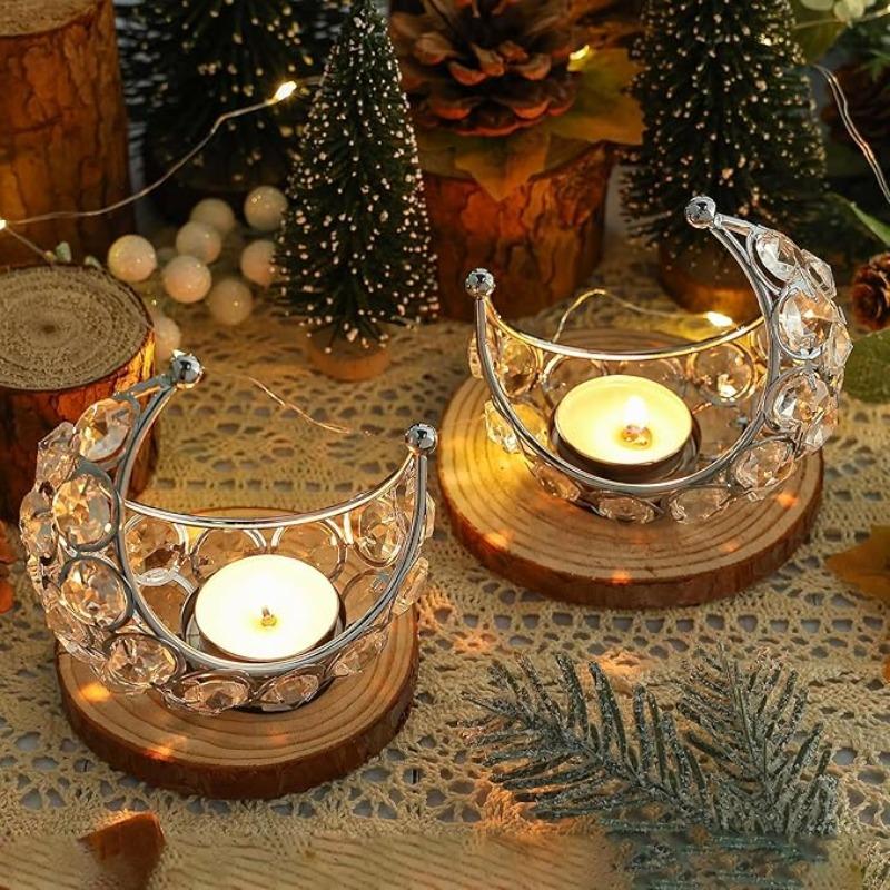 Crystal Tealight Candle Holder Candlestick Candles Gold Silver Moon Shaped Tea Light  Moon Candlestick Party Table Centerpiece