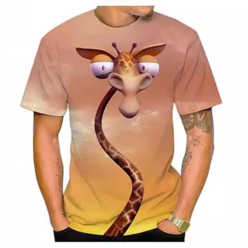 T-shirt da uomo Divertimento Estivo Stampa 3D Animali Giraffa Casual Street Manica Corta