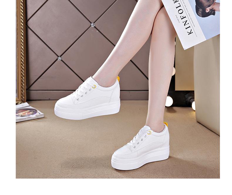 2024 Women's Genuine Leather Low-Top Autumn Sandals - Breathable, Thick-Soled, White Platform Shoes with Inner Height Boost.