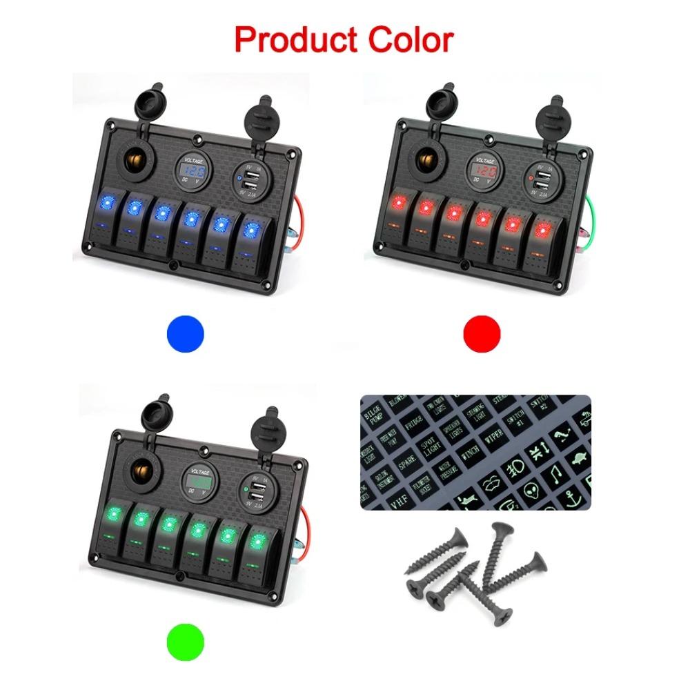 Panou Comutator Basculant Marin cu 6 Ganguri 12V Impermeabil RV Panou Comutator LED pentru Mașină Camion Barcă Marină