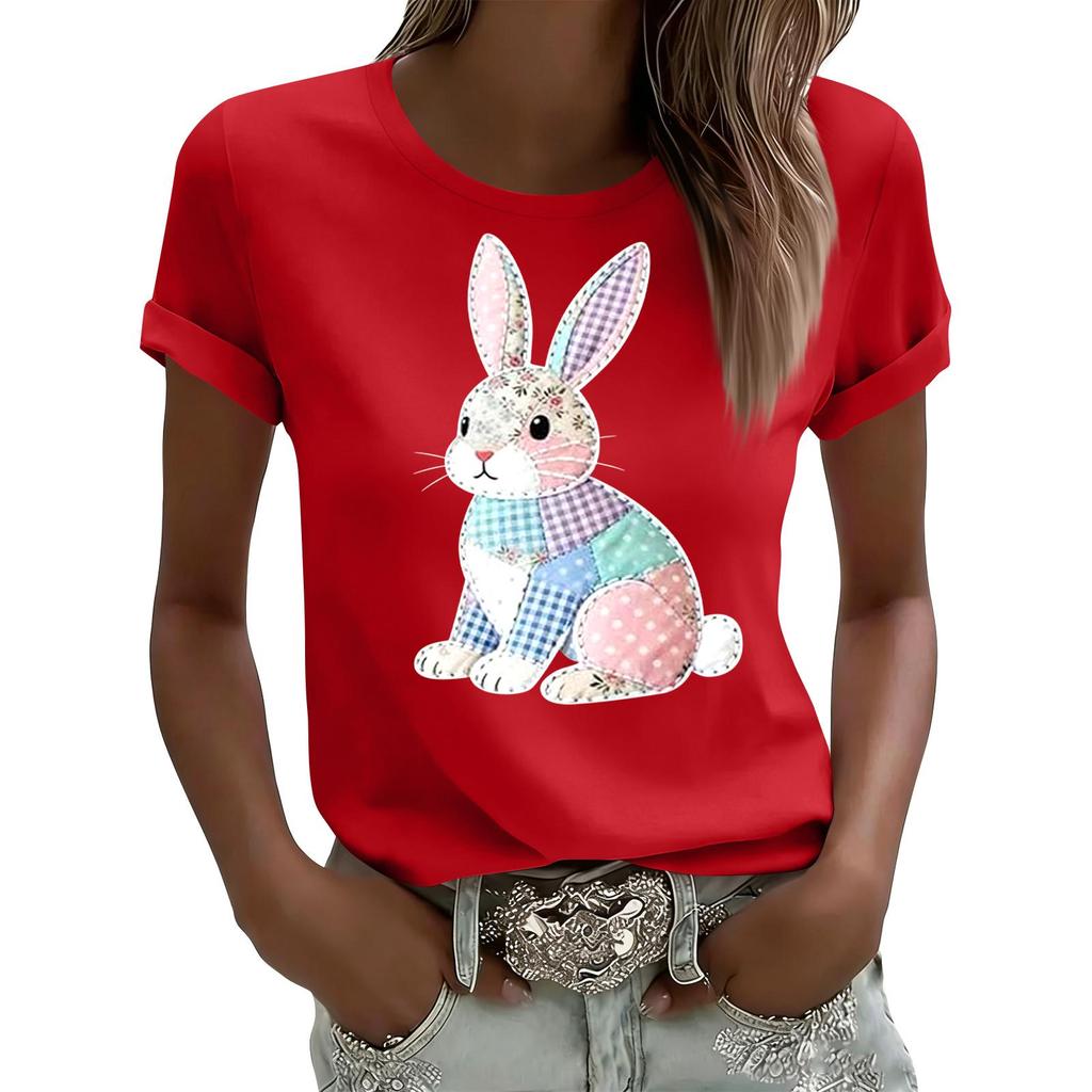 Camiseta Casual Estampada de Mujer Jersey de Cuello Redondo Manga Corta