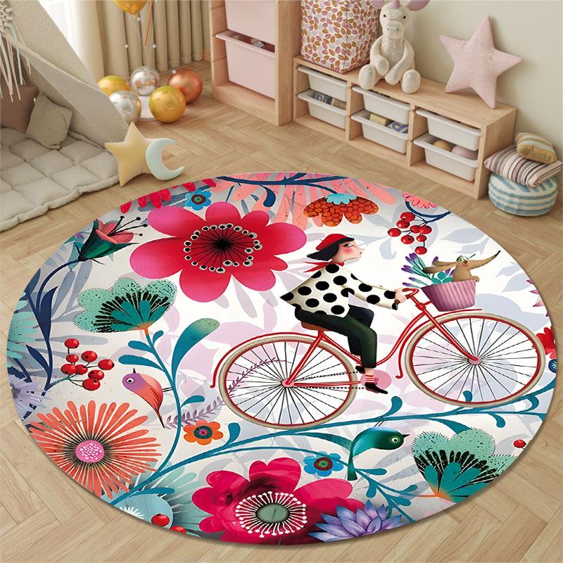 Bohemian Round Skull Multicolor Area Rug, Non-Slip Floor Mat for Kitchen