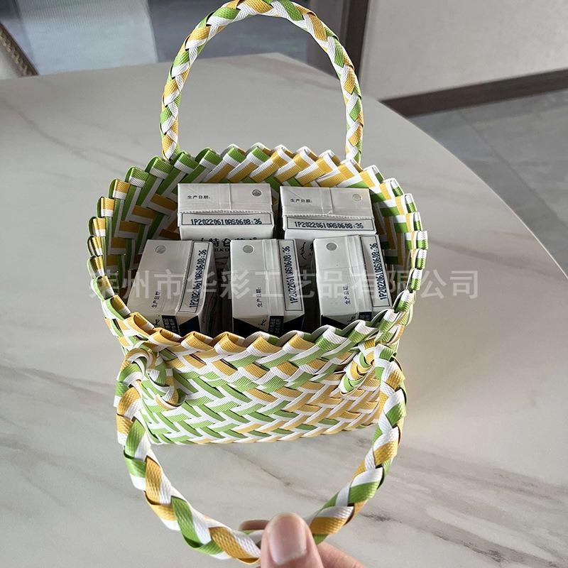 Woven Bag Gift Photo Decoration Handbag Plastic Woven Color Matching Women's Bag Hand Bag