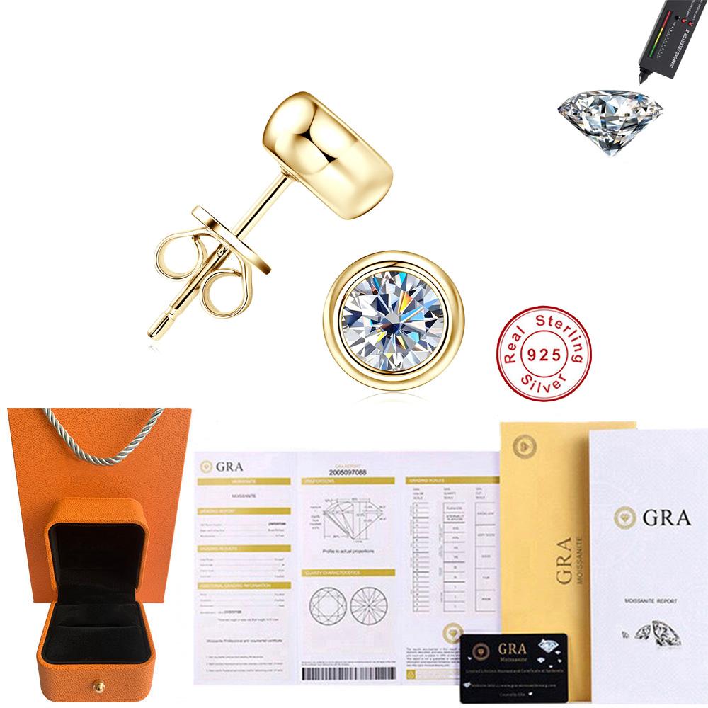 Cbtb Classic S925 Silver Round Moissanite Earrings for Women Wedding Luxury Gemstone Jewelry