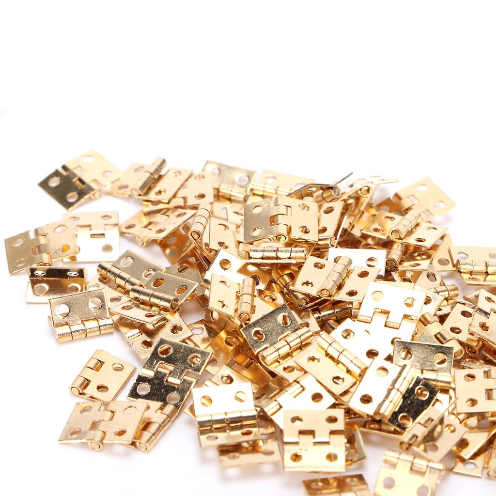 100 Stück Mini Scharnier Metall Retro Klein Metallzubehör mit Schraube für DIY Schmuckschatulle Gelb