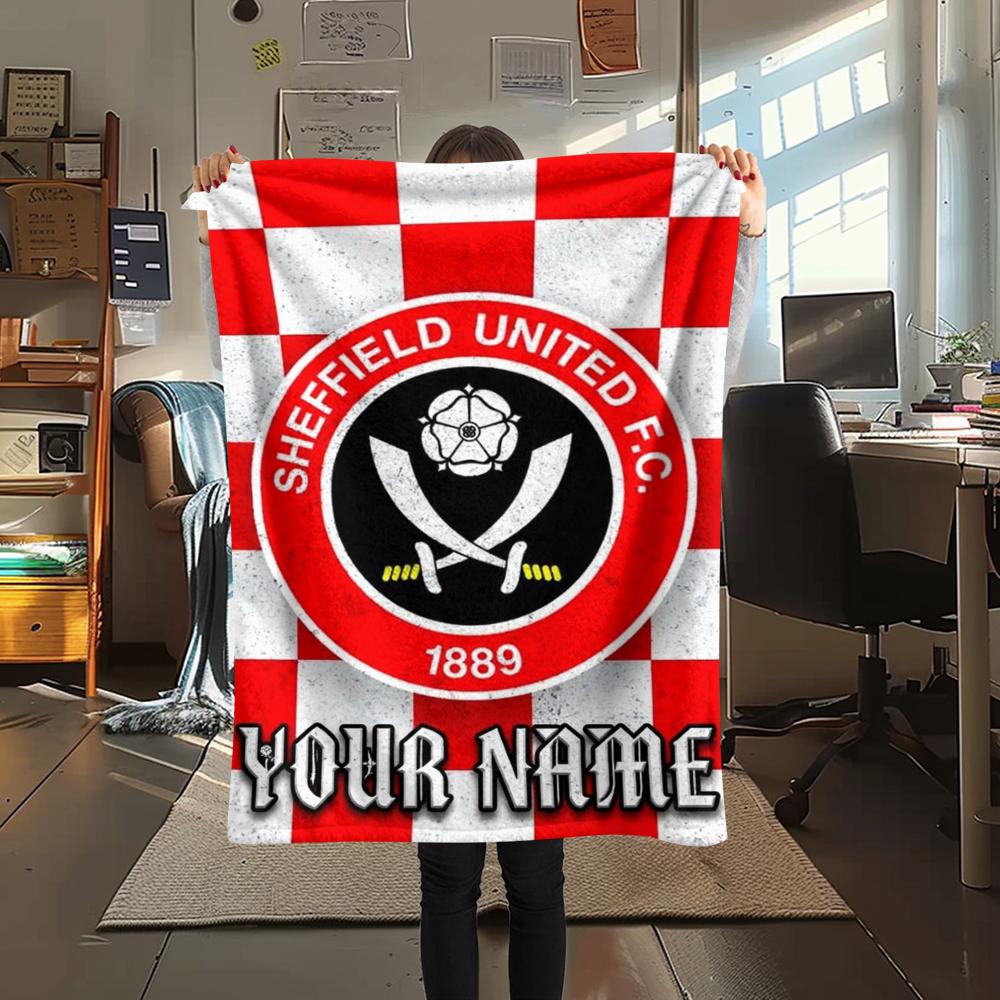 1PC Custom Name Sheffield United FC Patterned Flannel Blanket Suitable For All Seasons for Home Decor Warmth and Comfort Gifts Holiday Present