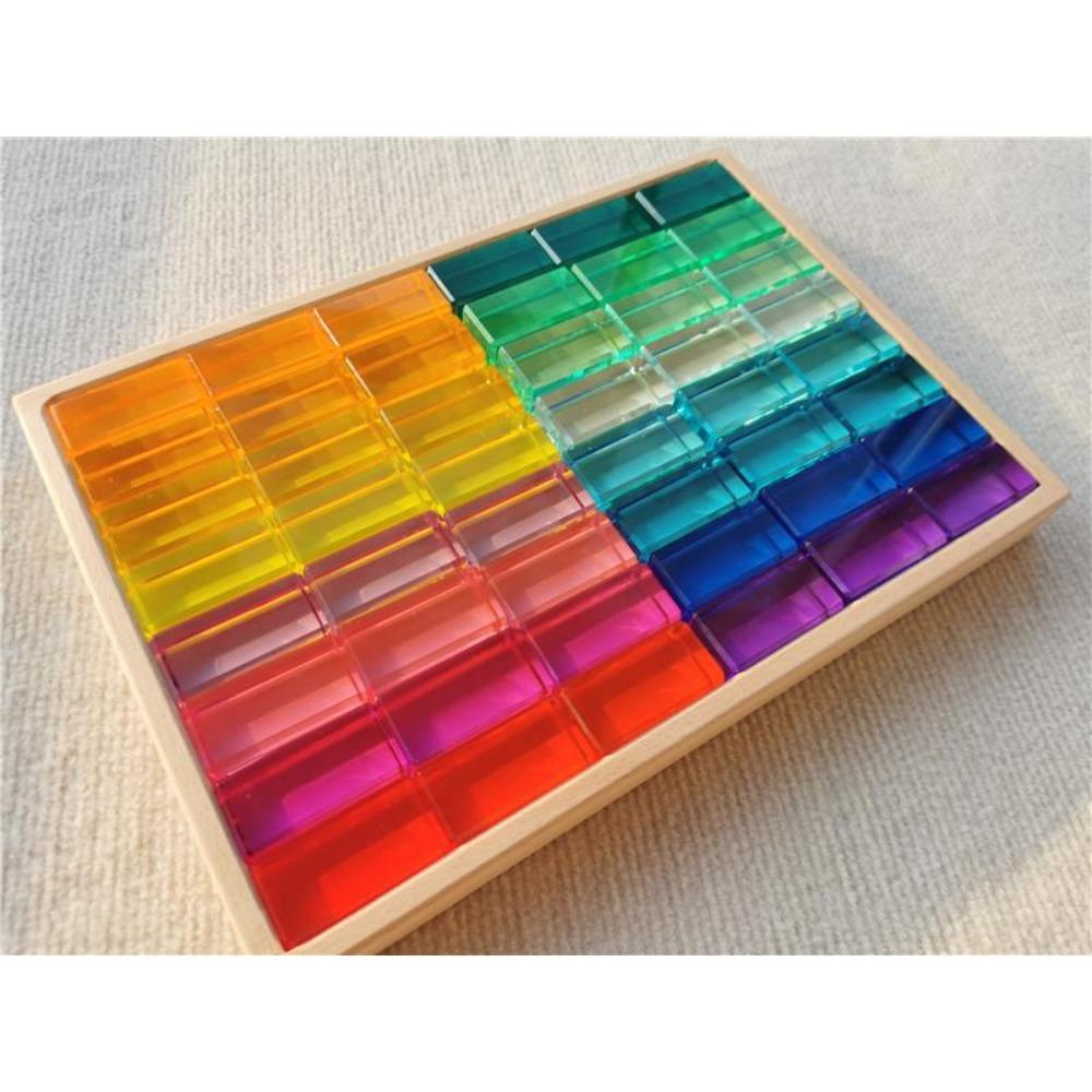 Nový design Montessori hračky prohlédnou duhové Lucite stohovací bloky Akryl Vysoce transparentní pro děti Open Play