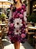 Spring Autumn Women Dress Casual Long Sleeve O-neck 3D Print Loose A-Line Dress Oversized Home Wear Robe