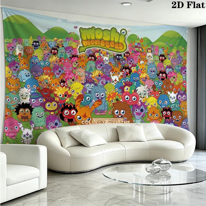 Moshi Monsters Wall Tapestry Aesthetic Wall Hanging Printed Fabric Blanket Decorative Tapestries for Bedroom Living Room Home Decor