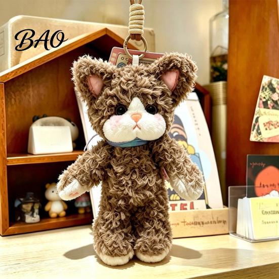 Soft Polyester Cat Pendant Plush Pendant, Cute Fuzzy Curly Kitten Charm, Decorative Keychain Stuffed Animal Backpack Gift for Lovers Bags
