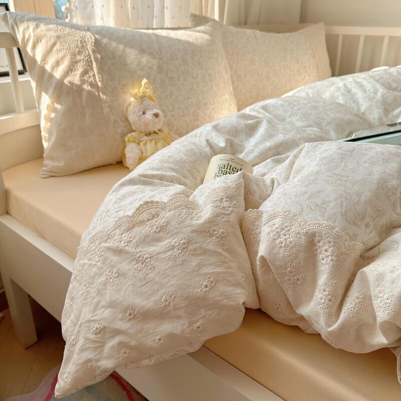 LISM Crinkled Gauze Lace Bedding Set