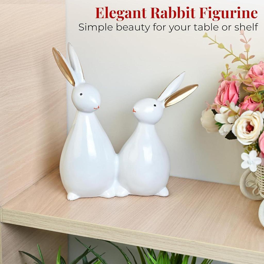 Cute White Rabbit Pair Showpiece – Decorative Bunny Figurines for Home, Bedroom, Living Room & Office Desk | Feng Shui Good Luck Gift,