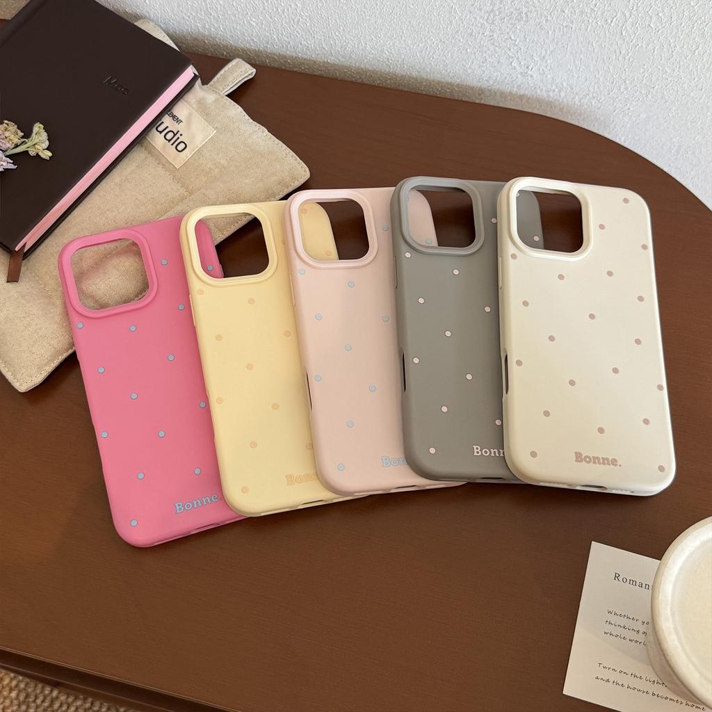 Applicable To IPhone16 Apple Phone Case 17promax Simple Solid Color Polka Dot 1314 Korean 12 Silicone