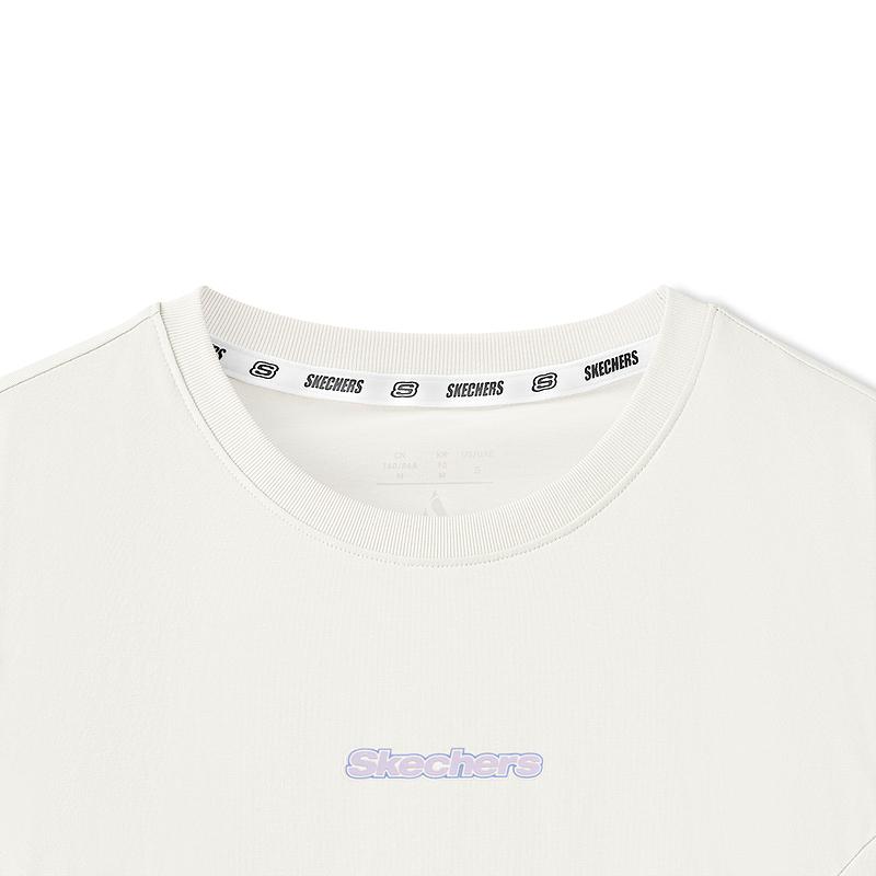 Skechers Sports Lifestyle Series Comfortable Soft Slim Fit Letter Short Sleeve T-Shirt Women tops Cotton-Candy-White L225W152-0074
