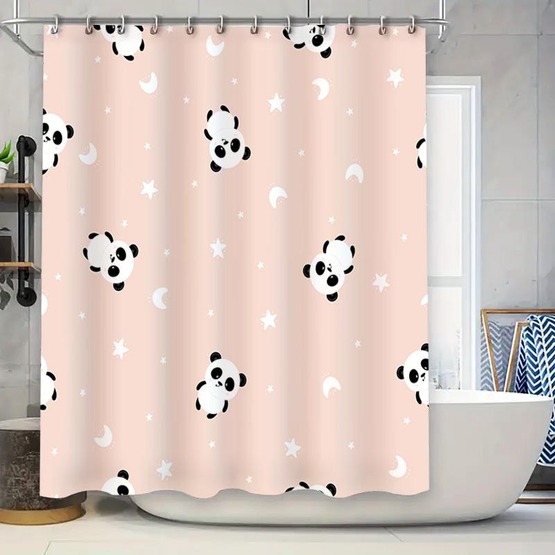 

Pink Panda Moon Star Waterproof Shower Curtain Pink White Black Print Bath Decoration Home Decor Item W60H190(CM)-1 Pcs
