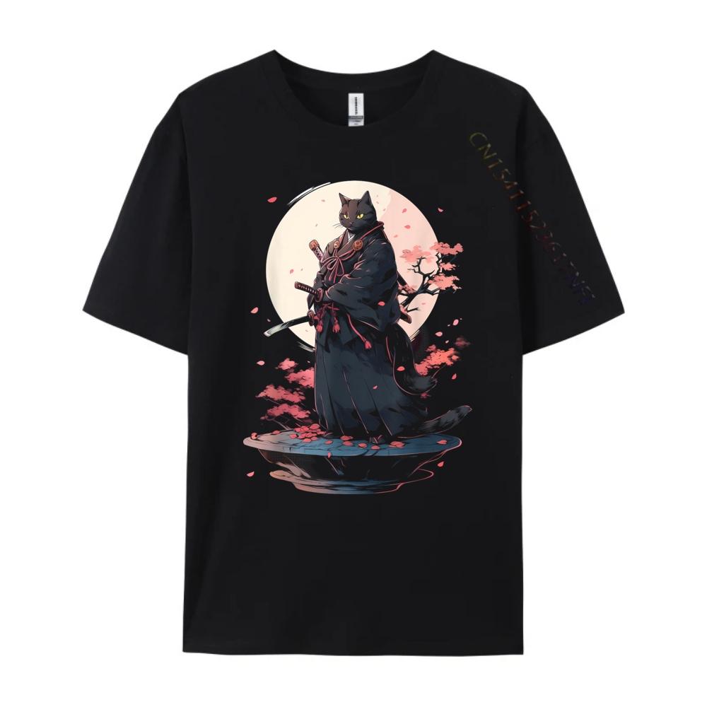 Cat Samurai Ninja Cat Samurai Art Ukiyo E Grahpic Tee Shirt Breathable Mens Clothing Deals Street
