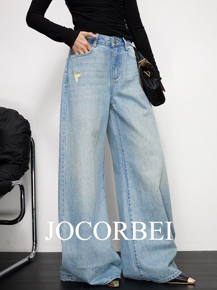 JOCORBEI Relaxed Floor-length Light Wide-leg Jeans for Women