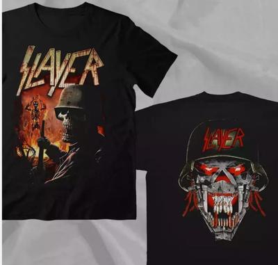 SLAYER Zespół Żołnierz Czarny Retro Lata 90 Dwustronna Koszulka Unisex Koszulka