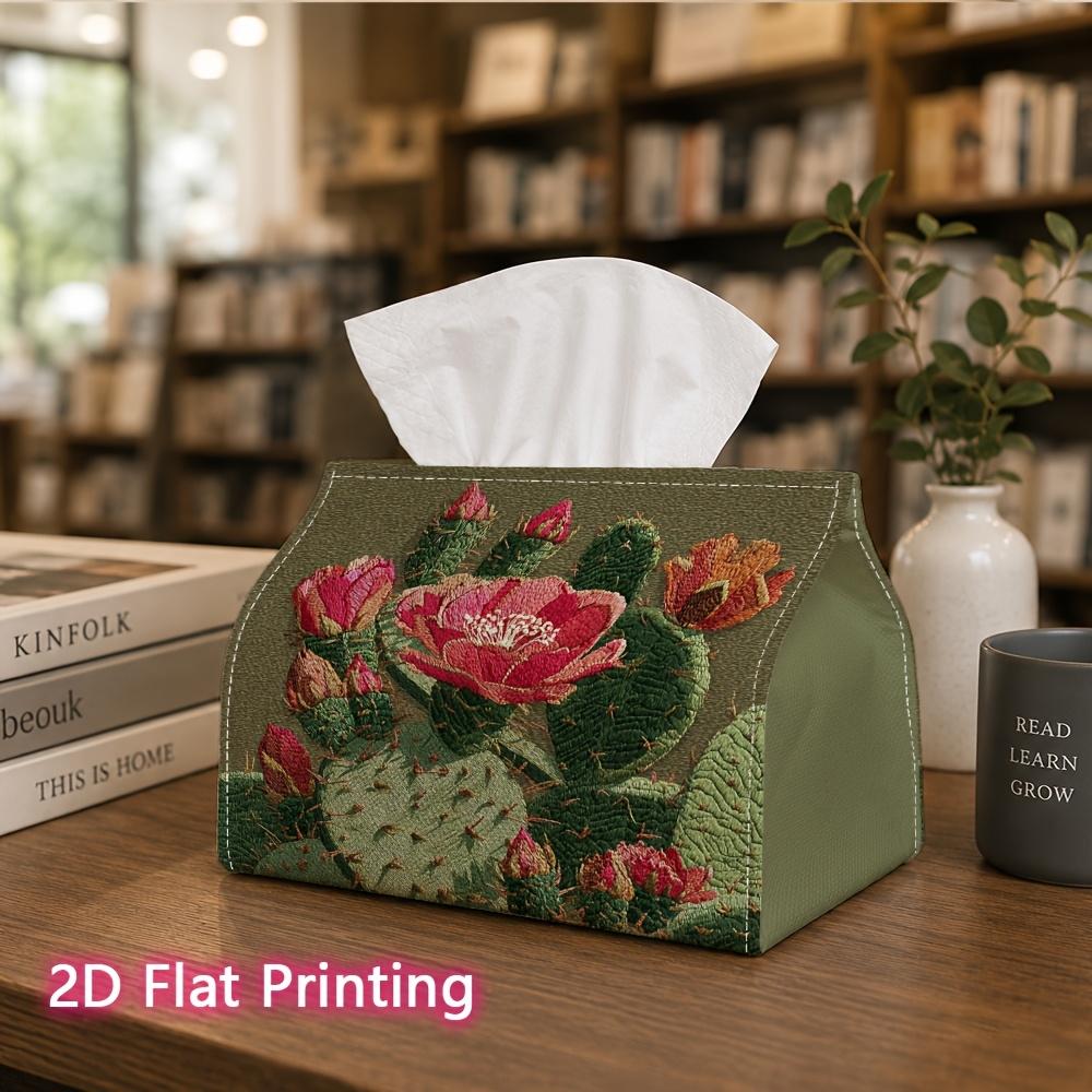 1pc, 2D Flat Printing, Tissue Box with Cactus Flower Pattern, Suitable for Kitchen, Living Room, Bedroom, And Car, Fashionable And Practical Tissue St