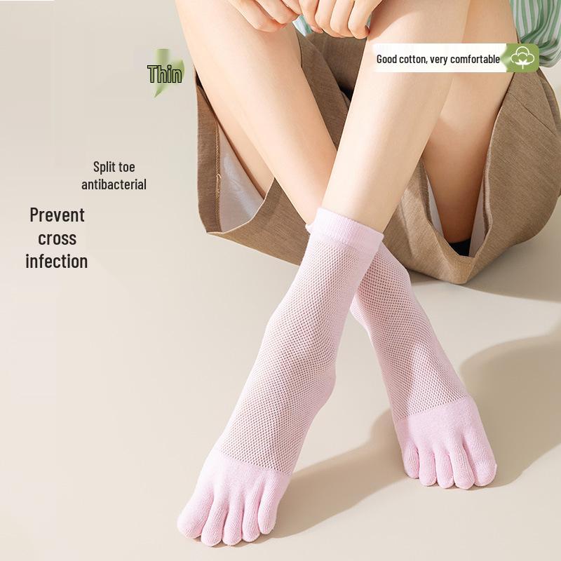 Women's Antibacterial Split-Toe Mid-Calf Socks - Breathable, Deodorant, Sweat-Absorbent Cotton for Summer